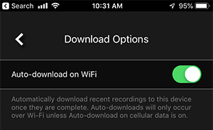 PlayOn Cloud download options over Wi-Fi